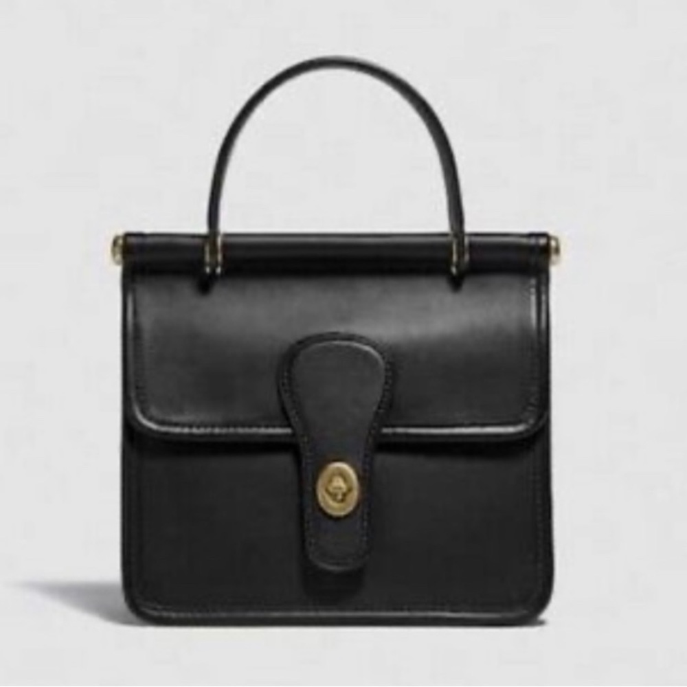 Coach Willis Top Handle 18 Black Gloved Leather Shoulder/Crossbody